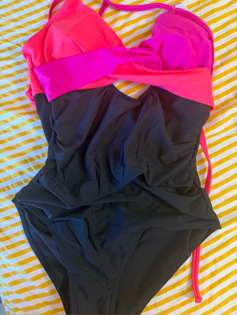 Neon Cut Out Tie Back Swim Suit Tummy Control Hight Waisted V Neck M